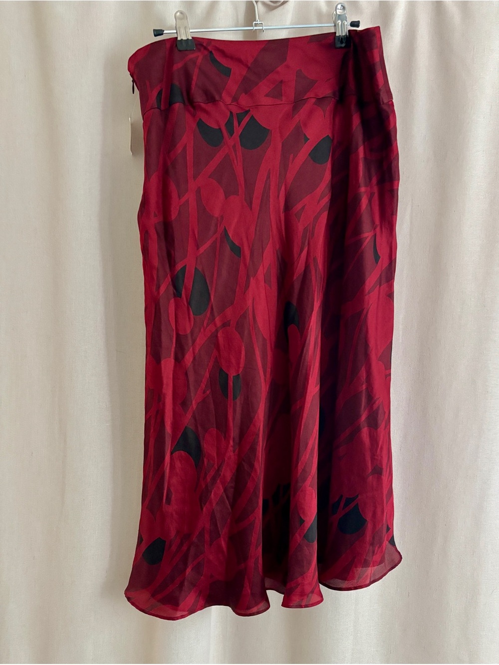 Calvin Klein Silk Midi Skirt — Red & Black Pattern | 10